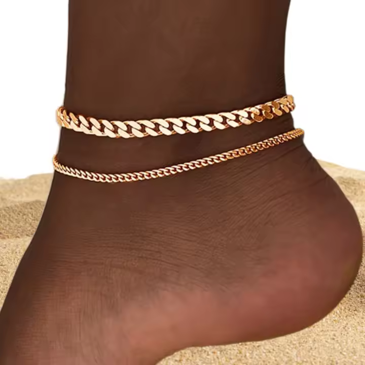 Juego De 2 PCS De Pulseras De Tobillo Minimalistas En Metal De Color Oro Para Mujer Accesorios De Moda Para El Pie Ajustable Y Versátil - 1