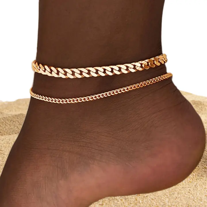 Juego De 2 PCS De Pulseras De Tobillo Minimalistas En Metal De Color Oro Para Mujer Accesorios De Moda Para El Pie Ajustable Y Versátil - 1