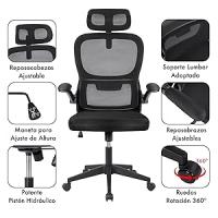 T-LoVendo - Silla de oficina ergonómica con respaldo de malla transpirable y reposacabezas ajustable | Asiento acolchado, reposabrazos abatibles y base resistente con ruedas giratorias | Diseño moderno - details 1