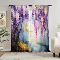 2pcs Cortina De Pintura Al Aire Libre De Florecillas De Wisteria Para Decoración Del Hogar Tratamiento De Ventana Para Dormitorio Oficina Cocina Material 100% Poliéster - details 6