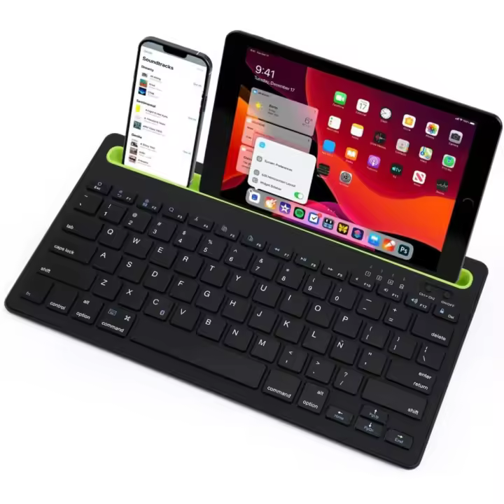 COSHANO Teclado Inalámbrico portátil con Bluetooth Ranura para Teléfono Móvil, Tableta Compatible con Ordenador portatil, PC (Negro) - 1