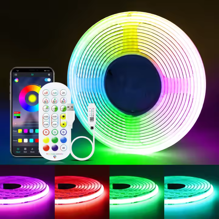 Tira De Luz LED RGB USB 1-5m Con Control Remoto Bluetooth 24 Teclas Sincronización Con Música COB Dimmable Para Decoración De Habitaciones Y TV - 1