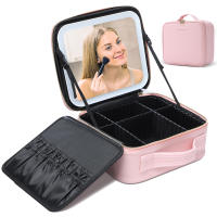 Bolso De Maquillaje Para Mujer En Cuero PU Gran Capacidad Resistente Al Agua Con Espejo Multifuncional Estilo Lady - details 1