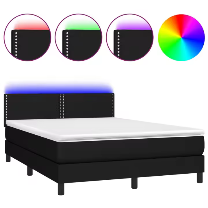 vidaXL Cama box spring colchón y luces LED tela negro 140x190 cm - 1