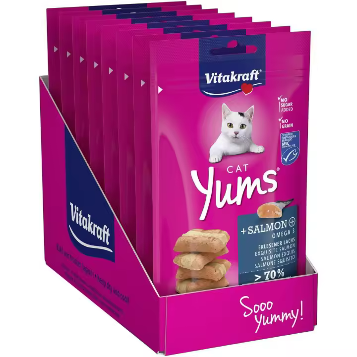 VITAKRAFT - Cat Yums Snack Semi-Húmedo Para Gatos Sabor Salmón, Sin Azúcar (Pack 9x40g) - 1