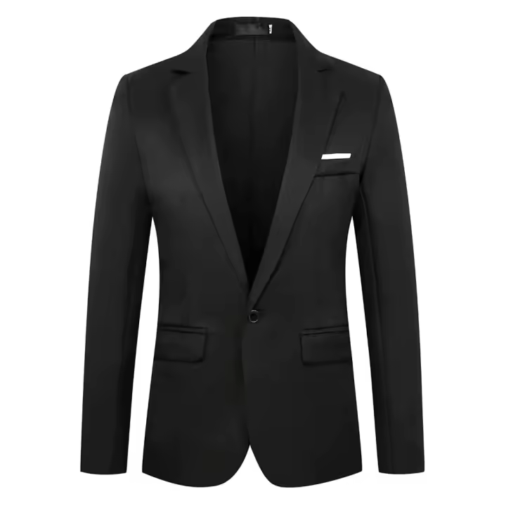 Traje De Otoño Para Hombre Moda Ajustado Con Cuello Redondo De Color Sólido Antirroto Casual Negocios Versátil Traje De Manga Larga - 1