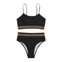 Bikini De Verano Para Mujer Estilo Playa Moda Elegante Con Cintura Alta Y Efecto Delgado Dos Piezas Color Bloqueado Conjunto De Baño Con Suspensión - details 17