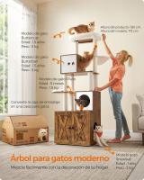 Árbol moderno para gatos de 185 cm con rascador y arenero, torre con plataformas y cojines lavables, greige o marrón rústico - details 6
