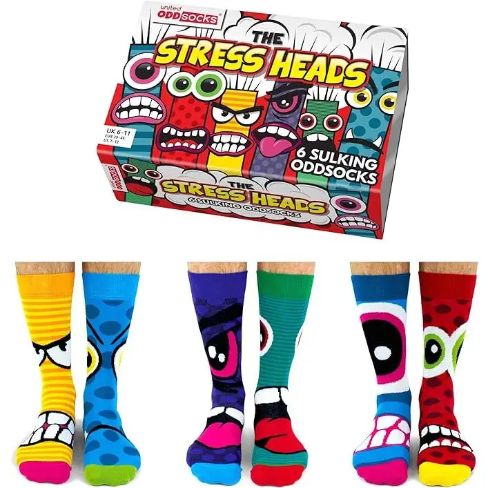 United Oddsocks The Stress - Caja de 6 Calcetines Estampados Unisex - Divertidos Diseños - Talla 39-46 - 1