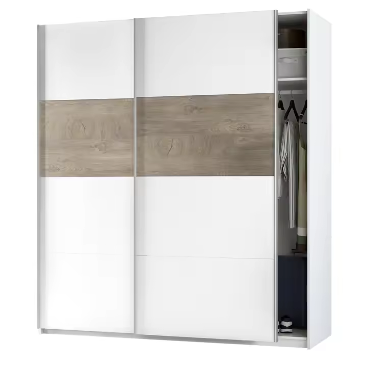 ARMARIO 2 PUERTAS CORREDERAS 200X180X60 CM BLANCO ARTIK / ROBLE ALASKA - 1