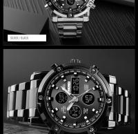 Reloj Digital Skmei 3 Tiempos Con Pantalla Retroiluminada Reloj De Pulsera Cuarzo Para Hombre Correa De Acero Inoxidable Completa Cuenta Regresiva Relogio Masculino - details 15