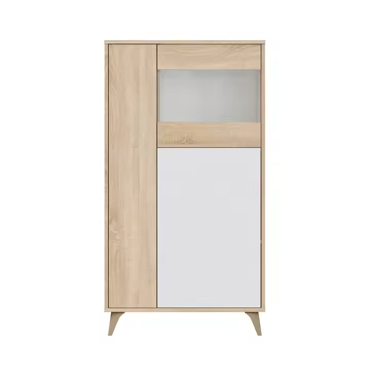 ARMARIO VITRINA SALÓN 3 PUERTAS  142x77x33 CM BLANCO ARTIK Y ROBLE - 1
