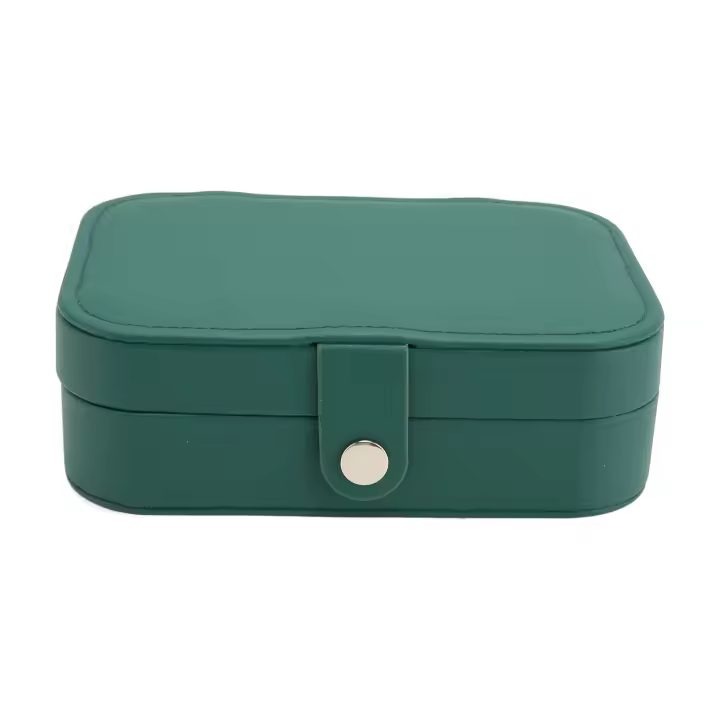 Joyero para mujer, portátil, elegante, de piel sintética, para viajes, para anillos, pendientes, collares, organizador de almacenamiento, estuche verde - 1