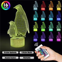 Lámpara De Noche Penguin 3D Para Niños Con 16 Colores Cambiantes Decoración Para Dormitorio Ilusión Animal Regalo De Cumpleaños Para Niño Y Niña - details 1