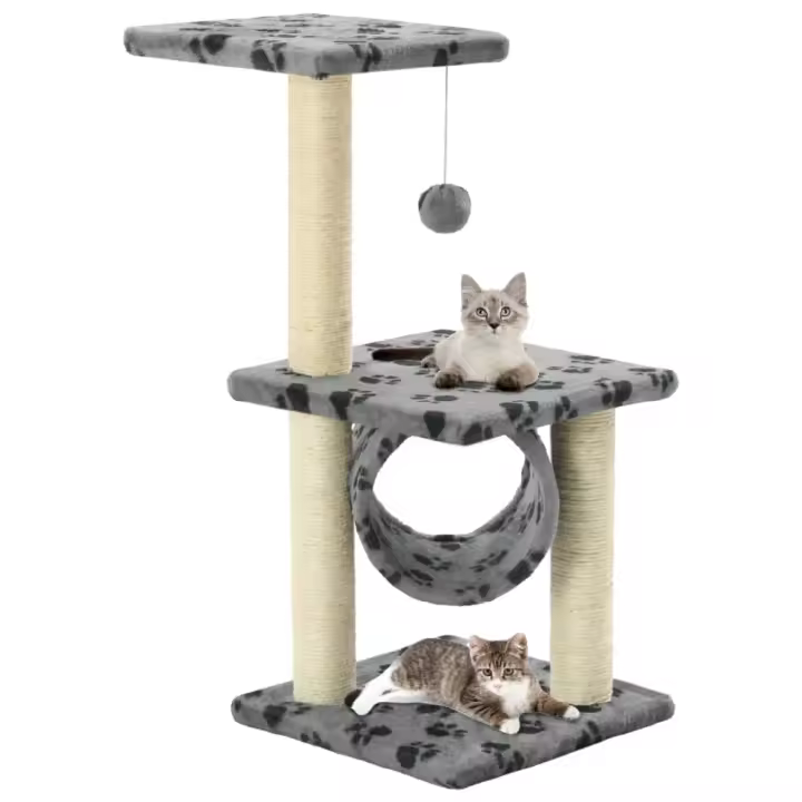 vidaXL RASCADOR PARA GATOS CON POSTE DE SISAL 65 CM HUELLAS GRIS - 1