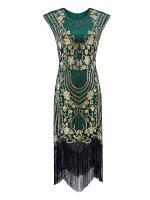 Vestido De Flapper Gatsby Para Mujer Vestido De Encaje Con Lentejuelas Cuello Redondo Manga Corta Vestido Vintage Para Fiesta De Coctel De Los Años 20 - details 3