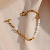 Pulsera Elegante De Perlas Y Acero Inoxidable E.B.belle Para Mujer Pulsera De Cadena Tejida Polida Resistente Al Agua Para Fiestas - details 3