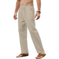 Men's Cotton Linen Pants Casual Loose Pants Male Breathable Solid Color Drawstring Jogger Yoga Baggy Trousers - details 5