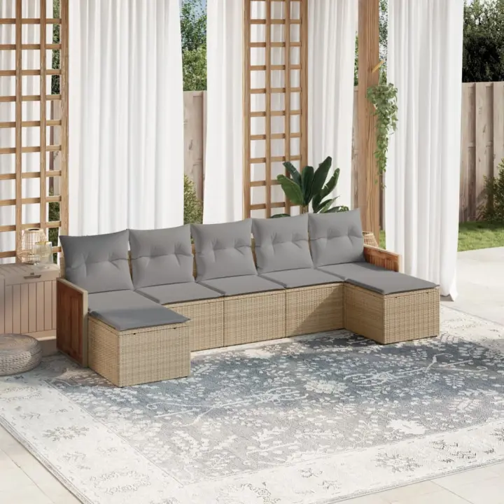 vidaXL Set sofás de jardín 7 piezas y cojines ratán sintético beige - 1