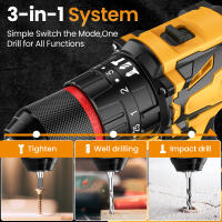 Taladro inalámbrico de alta potencia, taladro de impacto de 21 V, velocidad de 2000 rpm, 2 velocidades variables, con luz, ajuste de torque 25+3, función 3 en 1, perfecto para atornillar/taladrar/perforar. - details 3