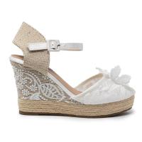 Sandalias plataforma mujer KTEY 523 LUNA VALENCIANA  CUÑA YUTE ENCAJE FLOR BLANCO 32565 24V - details 2