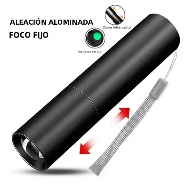 Linterna LED Portátil Mini Con Zoom Telescopio Batería Integrada Recargable USB Impermeable Torcha Para Camping Emergencias Al Aire Libre - 1