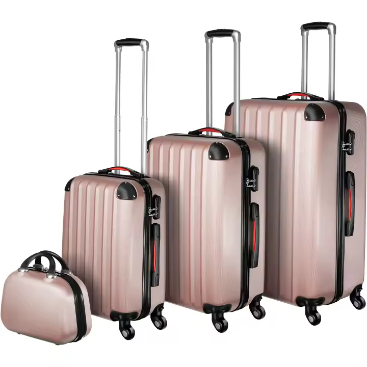 TECTAKE - Juego de maletas PUCCI con 4 piezas, Set de tres maletas de viaje apilables y un neceser con efecto metalizado, Trolleys con asas laterales y un asa telescópica ergonómica, Maletas con carcasa rígida resistente y esquinas reforzadas - 1