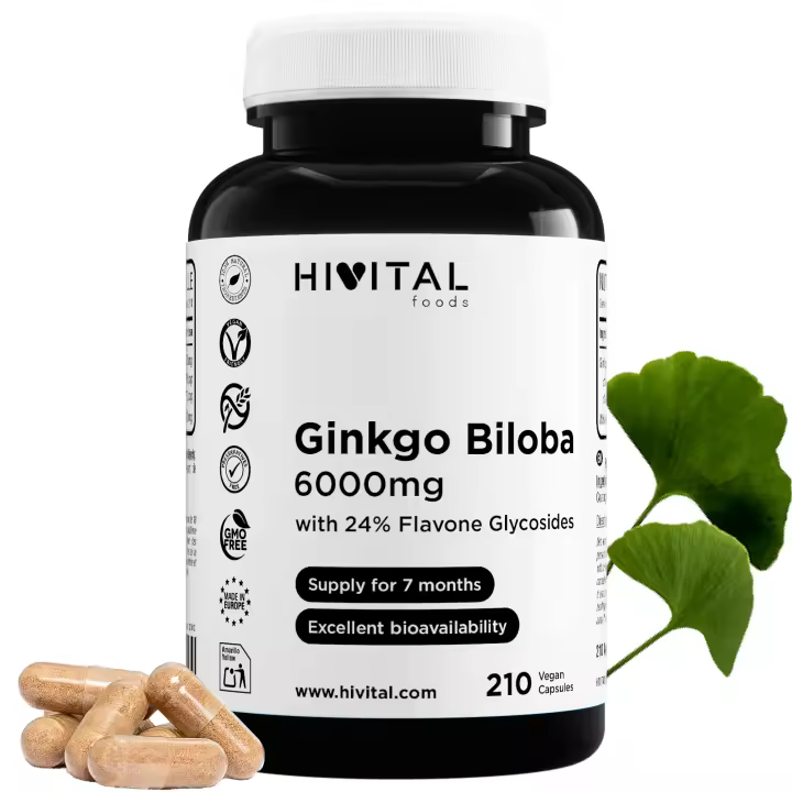 Ginkgo Biloba 6000 mg. 210 cápsulas veganas para 7 meses. Hivital - 1