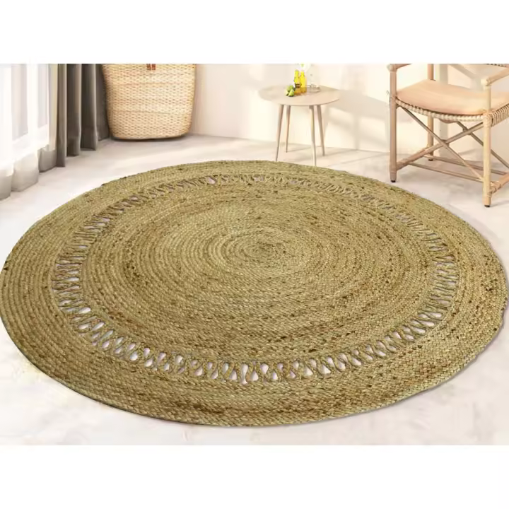 Vente-unique - Alfombra redonda calada de yute 100% - D. 200 cm - Natural - ALYA - 1