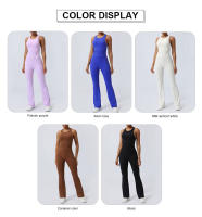 Conjunto De Yoga Para Mujer Con Padded Fitness Jumpsuit Cruzado En Espalda Y Pierna Flared Vestido De Entrenamiento De Correr Conjunto De Yoga De Nylon Talla Verdadera - details 0