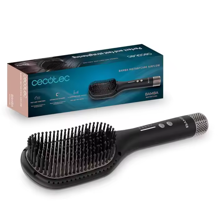 Cecotec Bamba InstantCare AirFlow Cepillo Alisador - Revestimiento Cerámico, Ajuste de Temperatura, Calentamiento Rápido - 1