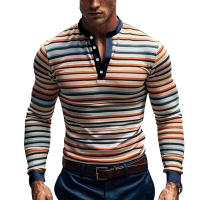 Camiseta de manga larga Henry holgada informal con cuello redondo y rayas coloridas para hombre, estilo americano, otoño e invierno, nueva - details 19