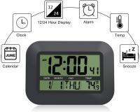 Relojes de escritorio silenciosos, Reloj de pared digital, despertador LCD Big simple with Calendar de temperature para la oficina en casa (Negro Noche) - details 0