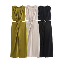 Vestido Elegante De Verano Para Mujer Con Cintura Acolchada Vestido Largo De Fiesta Sin Mangas Slim Fit Hollowed out O-Neck Polyester - details 0