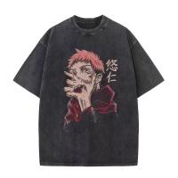 Camiseta Harajuku Japón Anime Streetwear Gráfico Algodón Verano Manga Corta Impresión Jujutsu Kaisen Vintage Lavada Para Hombre - details 12