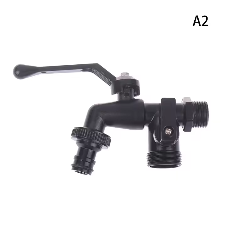 Grifo Negro Para Jardín Con Doble Salida Resistente Al Congelamiento Para Máquina De Lavar 1/2 Pulgada Grifo De Jardín Con Mangue De Doble Salida - 1