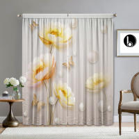 2PC Cortinas Para Decoración De Hogar Con Funda Floral Y Bolsillo Para Cepillo Para Cocina Café Sala De Estar Balcón Jardín Modernas De Poliéster - details 5