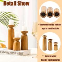 3PCS Soportes De Vela De Madera Natural Retro Para Boda Y Fiesta Decoración De Mesa Del Hogar Estilo Clásico Hechos a Mano - details 4