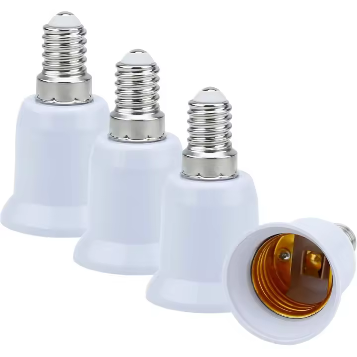 Adaptador de portalámparas 4x E14 a E27 en BLANCO - Juego de 4 conversores de formato para portalámparas para bombillas incandescentes, LED, halógenas y de bajo consumo - 1