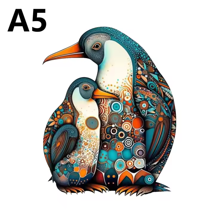Rompecabezas De Madera Con Patrón De Pingüino Adorable Formas Irregulares De Animales Juguetes Relajantes Regalo De Cumpleaños Para Vacaciones - 1