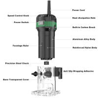 Máquina de tallado de carpintería eléctrica de 800W máquina de tallado de carpintería de 6 velocidades máquina de tallado de borde eléctrico herramienta de corte de borde bricolaje 6.35 fresadora， - details 1