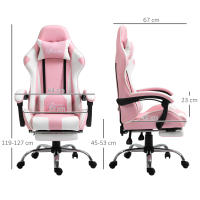 Vinsetto Silla Gaming Reclinable Silla Gamer Giratoria con Reposacabezas Reposapiés Cojín Lumbar Altura Ajustable para Oficina Estudio 64x67x119-127 cm Rosa - details 2