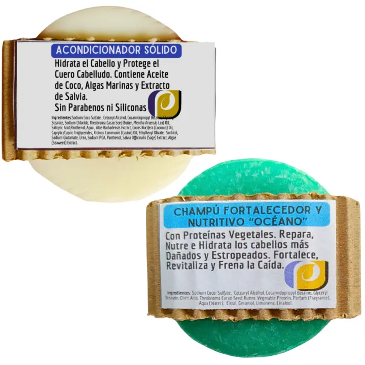 Acondicionador Sólido + Champú Fortalecedor "Océano". Fortalece y Nutre tu Cabello. Limpia y Suaviza. PumarShop Cinnia Natura. Sin Parabenos - 1