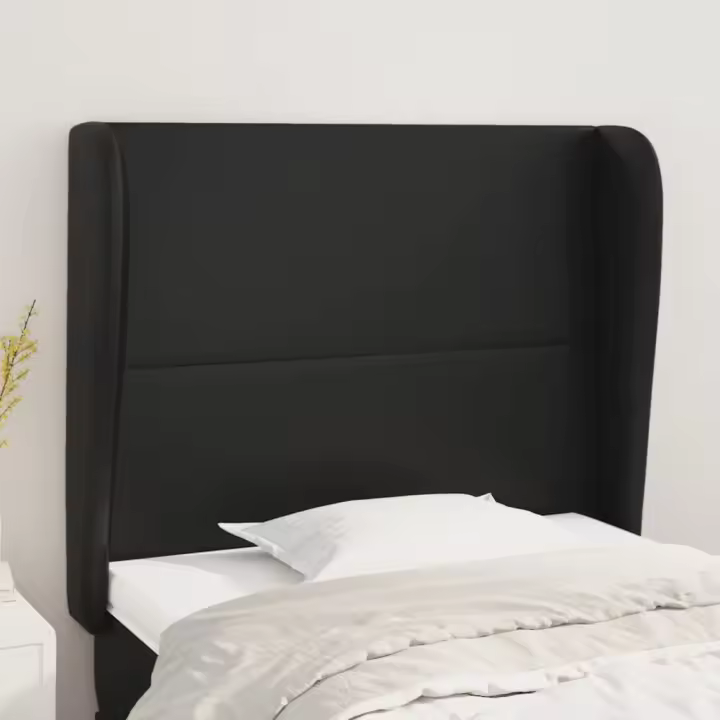 vidaXL Cabecero con orejas de cuero sintético negro 93x23x118/128 cm - 1