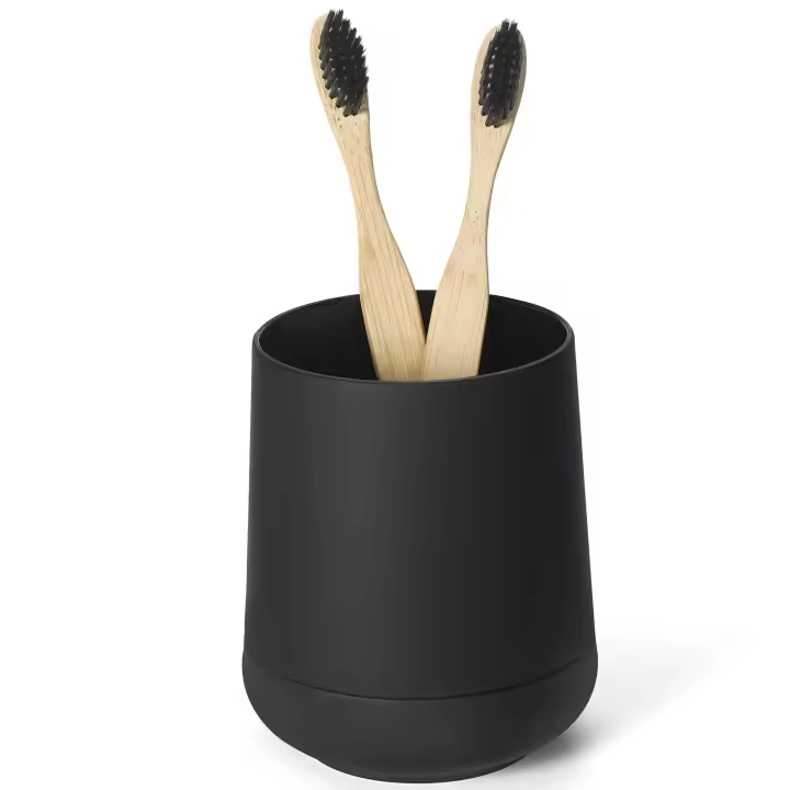 Porta Cepillos De Dientes Negro Mate Para Baño Con Estuche De Silicona Moderno Soporte Para Pasta De Dientes Y Cepillo De Dientes - 1