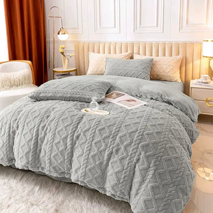 Edredón Borrego con Funda de Cojin - Edredón Nódico Invierno Cálido y suave con Relleno de Micro Fibra Poliéster, Edredón Reversible Franle y Sherpa-Edredon Invierno para Cama, Edredon manta con relleno por dentro - 1