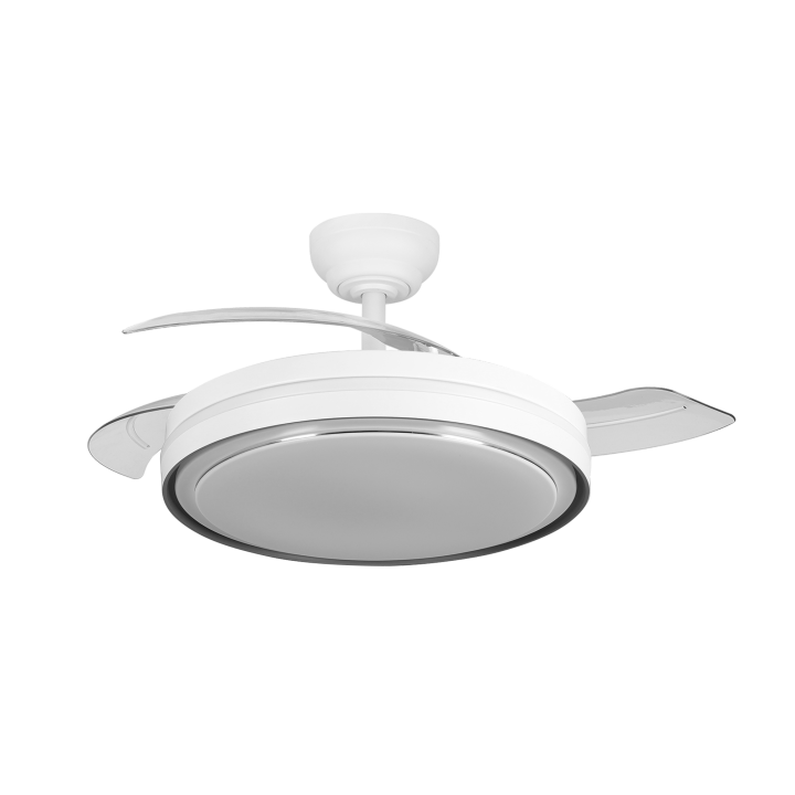 ABRILA DC Ceiling Fan Siux 60W White with Retractable Blades, 6 Adjustable Speeds, Remote Control, 3 Light Temperatures (3000K, 4300K, 6500K), 6980 Lumens, Ideal for Modern Bedrooms or Living Rooms, Timer Function.