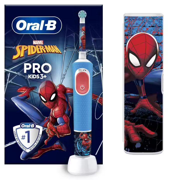 Oral-B Pro Kids cepillo de dientes eléctrico, 1 mango de Spider-Man de Marvel, 1 cabezal, 1 estuche de viaje, apto para niños mayores de 3 años - 1