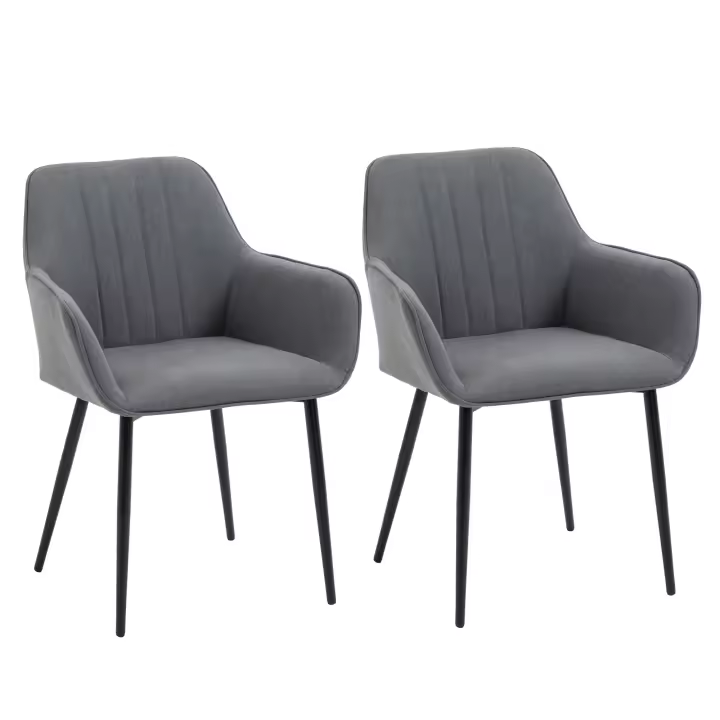 HOMCOM Juego de 2 Sillas de Comedor Decorativas Tapizadas en Lino Transpirable con Respaldo Ergonómico Reposabrazos y Patas de Metal 59,5x56,5x81 cm - 1