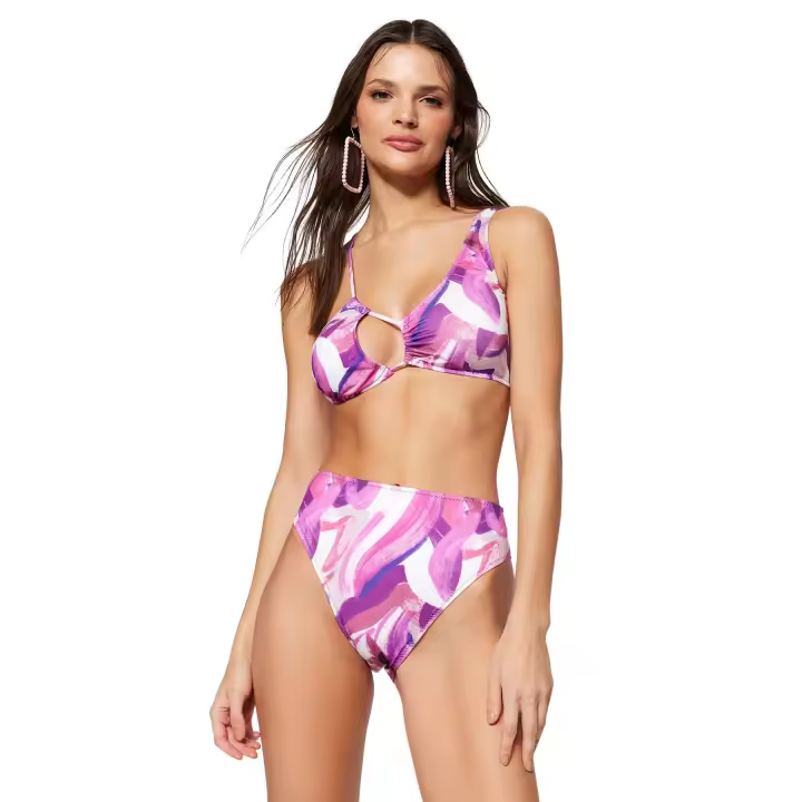 Trendyol Abstract Patterned High Waist Regular Leg Bikini Bottom Tbess23Ba00047 - 1